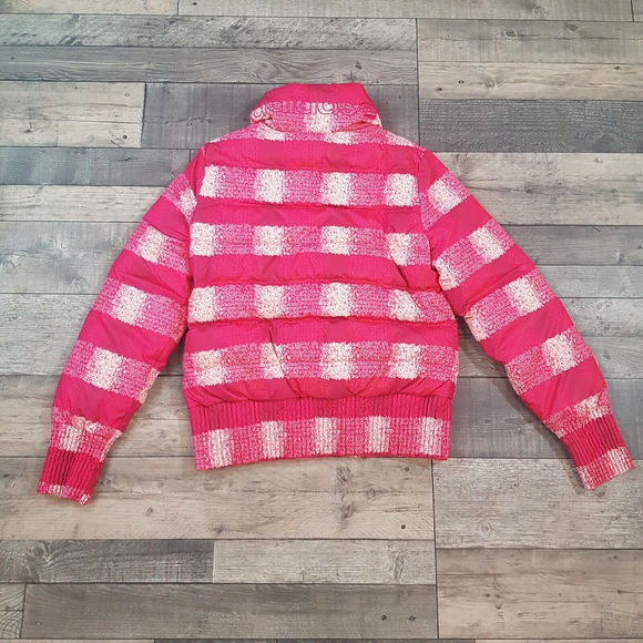 Adidas Neo Womens Plaid Duck Down Puffer Jacket Medium Pink Check Funky BNWT - Picture 2 of 15